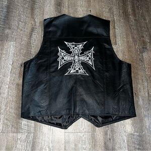 USA Leather Bikers Vest Men Size 3XL Cross Live Ride‎ Skull Embroidered Choppers